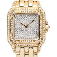 Cartier Panthere 8839 18k YG Factory Bezel Custom Pave Diamond Dial Quartz 27mm