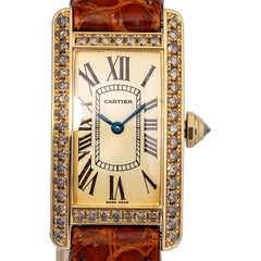 Cartier Tank Americaine 2482 WB706431 Factory Diamond Quartz 18k YG Women's 19mm