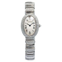Cartier Baignoire W1516856 18k Gold Aftermarket Diamond Cream Dial Lady 23x30mm