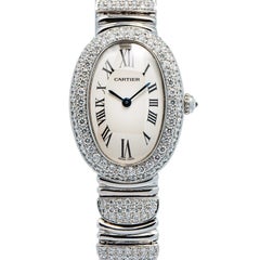 Cartier Baignoire W1516856 18k Gold Aftermarket Diamond Cream Dial Lady 23x30mm