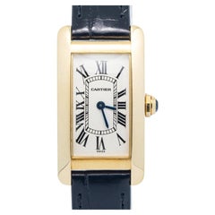 Cartier Tank Américaine W2601556 Cuir, or jaune, cadran argenté, femme, 19 x 30 mm