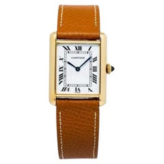 Reloj unisex Cartier Tank Paris 78086, de piel, oro amarillo de 18 quilates, cuerda manual, esfera blanca, 25 mm