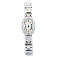 Cartier Mini Baignoire W15133L2 18K WG Factory Diamond Bezel Quartz Women 18mm