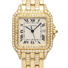 Cartier Panthere Diamond Bezel 18k YG Cream Dial Quartz Women's Watch 28mm