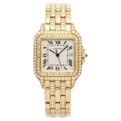 Cartier Panthere Diamond Bezel 18k YG Cream Dial Quartz Women's Watch 28mm
