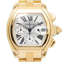 Cartier Roadster W62021Y2 2003 Completed 18K YG Silver Dial Men's Watch 41mm
