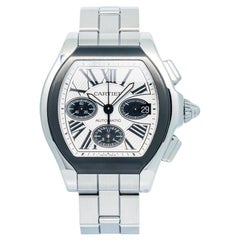 Cartier Roadster De W6206020 SS White Dial Quartz Men's Watch 44mm