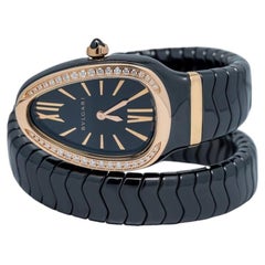 Bvlgari Serpenti SPC35BG 18k RG Diamond Bezel Black Dial 2018 Card Women 23mm