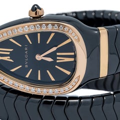 Bvlgari Serpenti SPC35BG 18k RG Diamond Bezel Black Dial 2018 Card Women 23mm