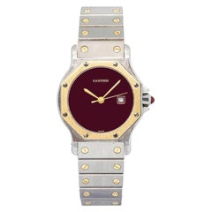 Cartier Santos Octagonal 750265 18K YG Red Dial Quartz Watch 30mm