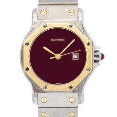 Cartier Santos Octagonal 750265 18K YG Red Dial Quartz Watch 30mm