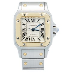 Cartier Santos Galbee W20057C4 YG Two Tone Silver Dial Women's Watch 24mm