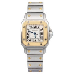 Cartier Santos Galbee W20057C4 YG Two Tone White Dial Women's Watch 26x36mm