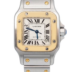 Cartier Santos Galbee W20057C4 YG Two Tone White Dial Women's Watch 26x36mm