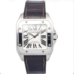 Cartier Santos 100 W20073X8 Stainless Steel Silver Dial Men's Watch 38mm