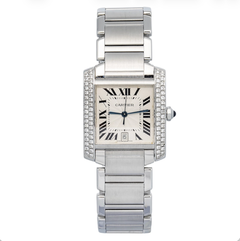 Cartier Tank Française 2302 – Unisex-Uhr aus Edelstahl mit weißem Zifferblatt, 28 mm