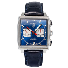 TAG Heuer Monaco CW2113-0 SS Blue Stick Dial Auto Men's Watch 39mm