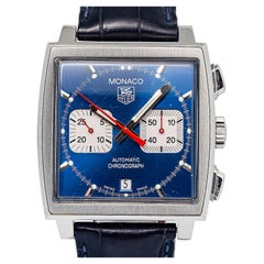 TAG Heuer Monaco CW2113-0 SS Blue Stick Dial Auto Men's Watch 39mm