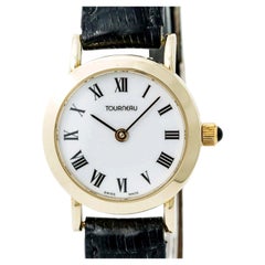 Orologio da donna Tourneau in oro giallo 18 carati con quadrante bianco a numeri romani, movimento al quarzo, 23 mm