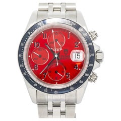 Tudor Prince Date Tiger 79260P SS Red Arabic Dial Auto Men's Watch 40mm