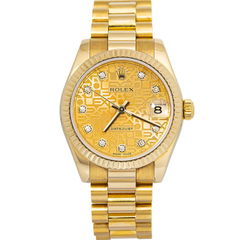 Montre Rolex Datejust 178278 pour femme, 31 mm, or jaune 18 carats, cadran champagne avec index, mouvement automatique