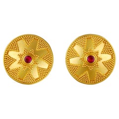 Ruby Yellow Gold 22-Karat Gold 18-Karat Gold Post and Clip Earrings