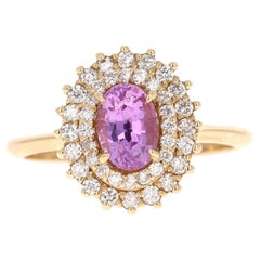1.34 Carat Pink Sapphire Diamond 14 Karat Yellow Gold Engagement Ring