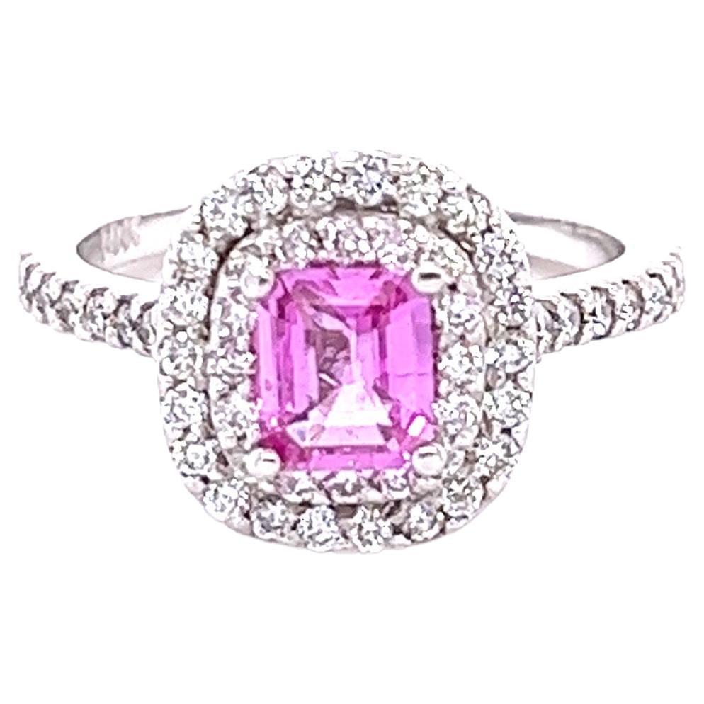 Bague de fiançailles en or blanc avec saphir rose de 1,28 carat et diamants certifiés GIA