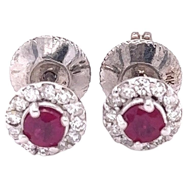 0.73 Carat Ruby Diamond White Gold Earring Studs For Sale