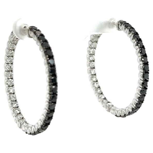 2.88 Carat Black Diamond White Diamond Hoop Earrings For Sale