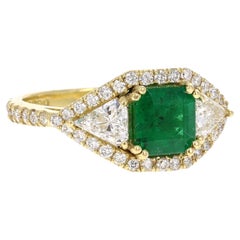 GIA Certified 2.50 Carat Emerald Diamond 18 Karat Yellow Gold Bridal Ring