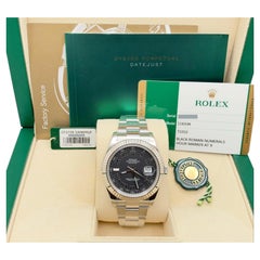 Rolex Datejust II 116334 41mm Black Roman Dial 18k Gold Bezel Steel Box Paper