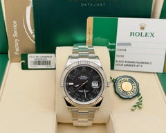 Rolex Datejust II 116334 41mm Black Roman Dial 18k Gold Bezel Steel Box Paper