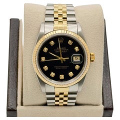 Rolex Datejust 16233 36 mm, quadrante nero con diamanti originale, acciaio e oro giallo 18 carati