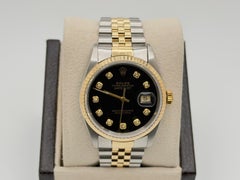 Rolex Datejust 16233 36 mm, quadrante nero con diamanti originale, acciaio e oro giallo 18 carati