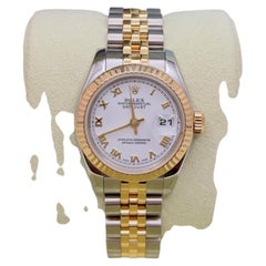 Rolex Lady Datejust 179173 White Roman Dial 18k Yellow Gold Steel Box Paper