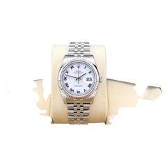 Rolex Datejust 116234 36mm White Roman Dial 18k White Gold Steel Box Paper