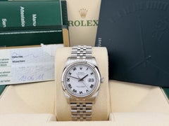 Rolex Datejust 116234 36mm White Roman Dial 18k White Gold Steel Box Paper