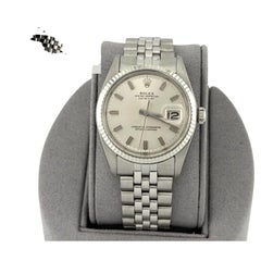 Vintage Rolex Datejust 1601 36mm Silver Wide Boy Dial 18k White Gold Steel