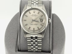 Vintage Rolex Datejust 1601 36mm Silver Wide Boy Dial 18k White Gold Steel