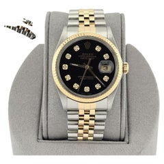 Rolex Datejust 16013 36mm Black Diamond Dial 18k Yellow Gold Steel Jubilee