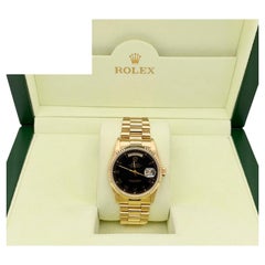 Rolex Day Date President 18238 36mm Factory Black Roman Dial 18k Yellow Gold Box
