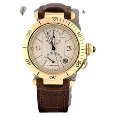Cartier Pasha Power Reserve GMT 2395 W3014456 38mm Silver Dial 18k Yellow Gold