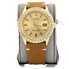 Rolex Datejust 1601, 36 mm, 18 Karat Gelbgold, Diamantlünette, champagnerfarbenes „Pie-Pan“-Zifferblatt