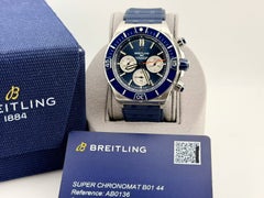Breitling Super Chronomat B01 AB0136 44 mm, quadrante blu, acciaio inossidabile, scatola e documenti