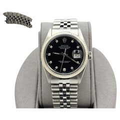 Rolex Datejust 16014 36mm Black Diamond Dial 18k Gold Stainless Steel
