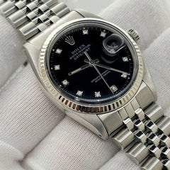 Rolex Datejust 16014 36mm Black Diamond Dial 18k Gold Stainless Steel