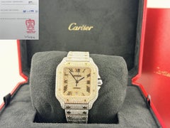 Cartier Santos W2SA0006 4072 Iced Out Diamond Watch 18k Gold Steel Box Paper