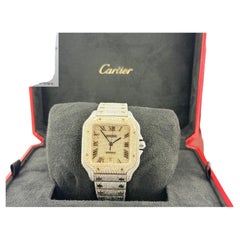 Cartier Santos W2SA0006 4072 Iced Out Diamond Watch 18k Gold Steel Box Paper