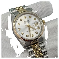 Rolex Datejust 16233 36mm Silver Diamond Dial 18k Yellow Gold Stainless Steel